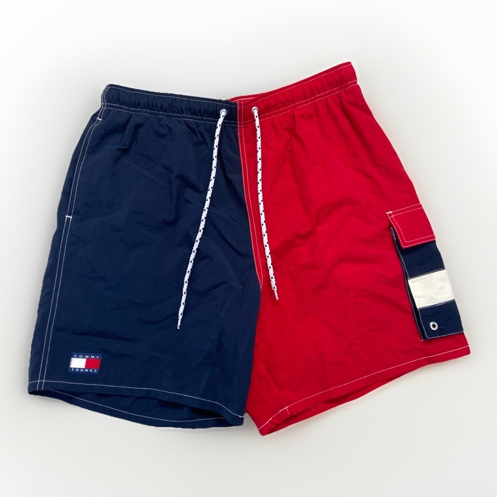 Vintage Tommy Hilfiger Swim Trunks Mens M Colorblock 90s Sailing Gear Nylon